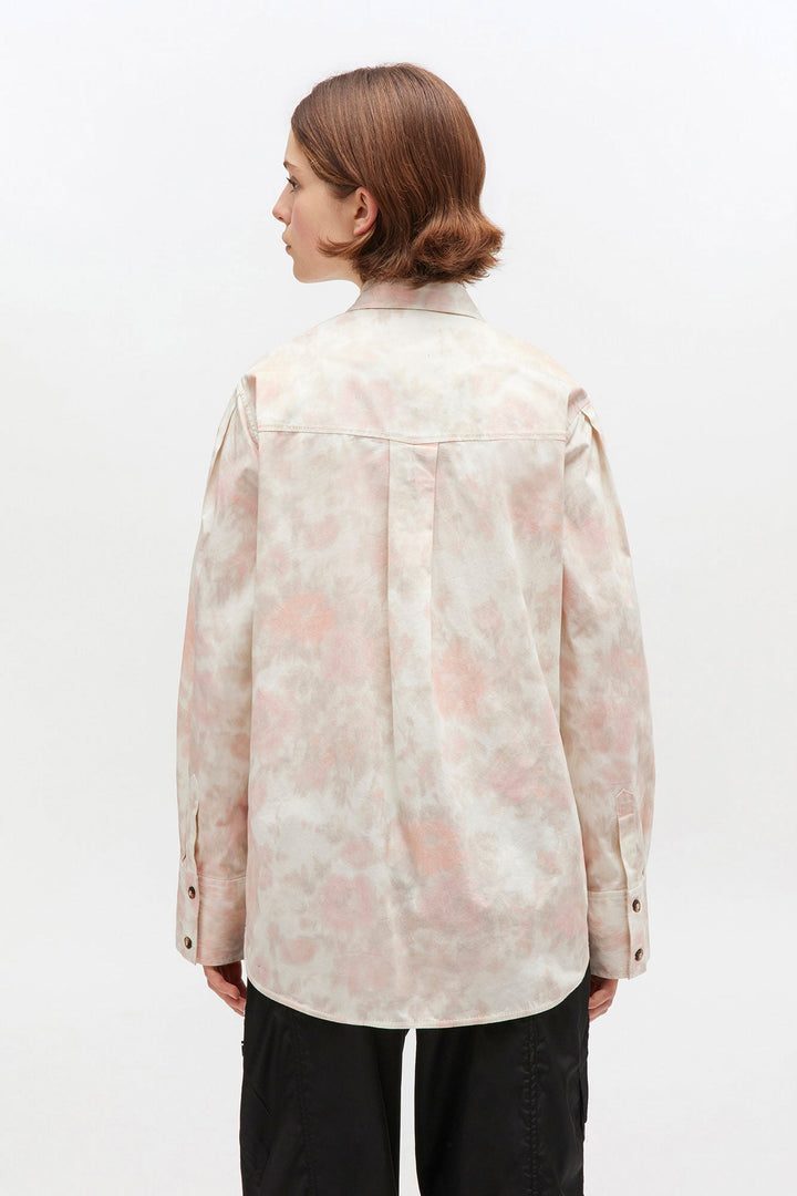 Áo sơ mi cổ tròn cotton co giãn in họa tiết