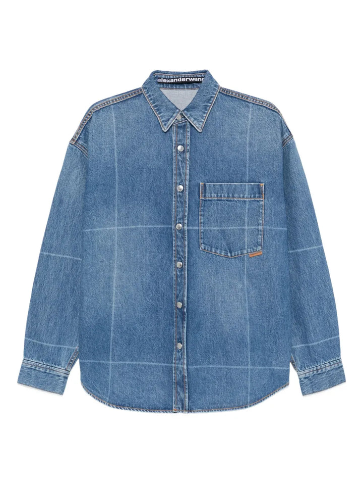 Vintage-Effect Denim Foldline Shirt