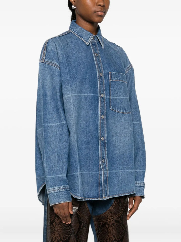 Vintage-Effect Denim Foldline Shirt