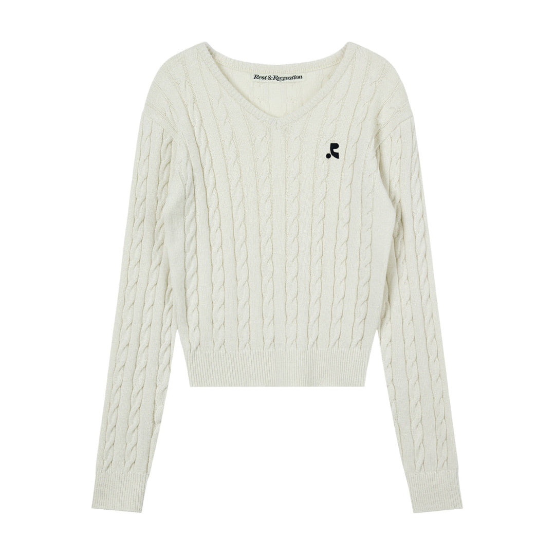 Cable V-Neck Knit Top