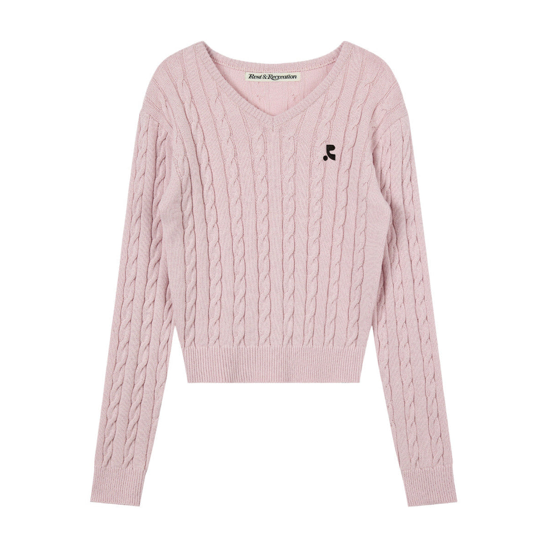 Cable V-Neck Knit Top