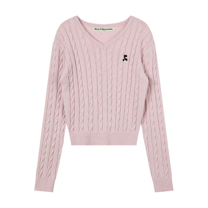 Cable V-Neck Knit Top