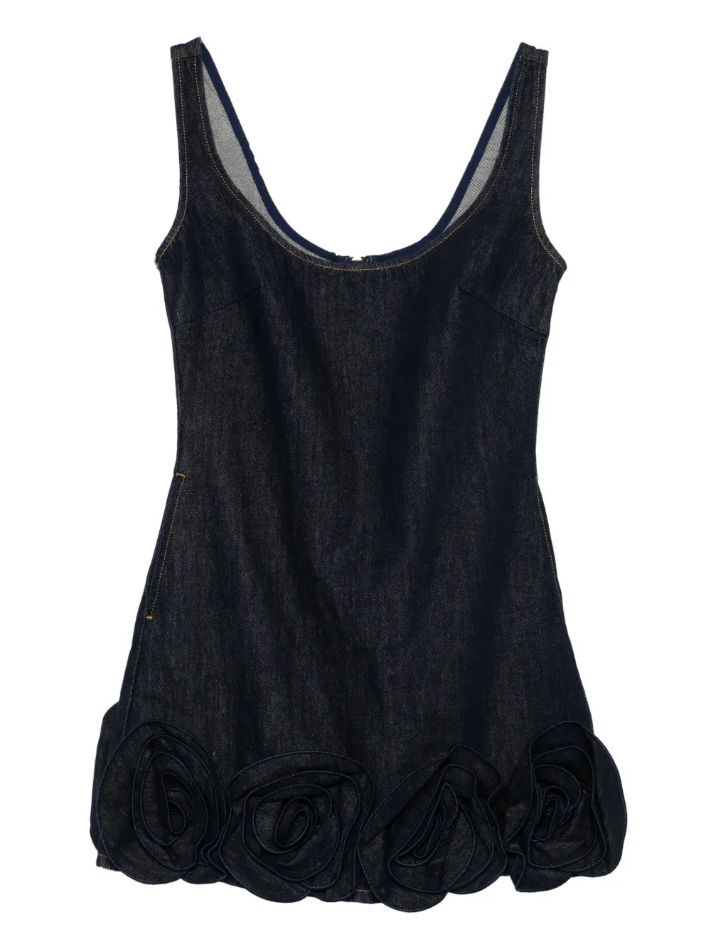 Indigo Denim Mini Dress with 3D Flowers - Self-Portrait