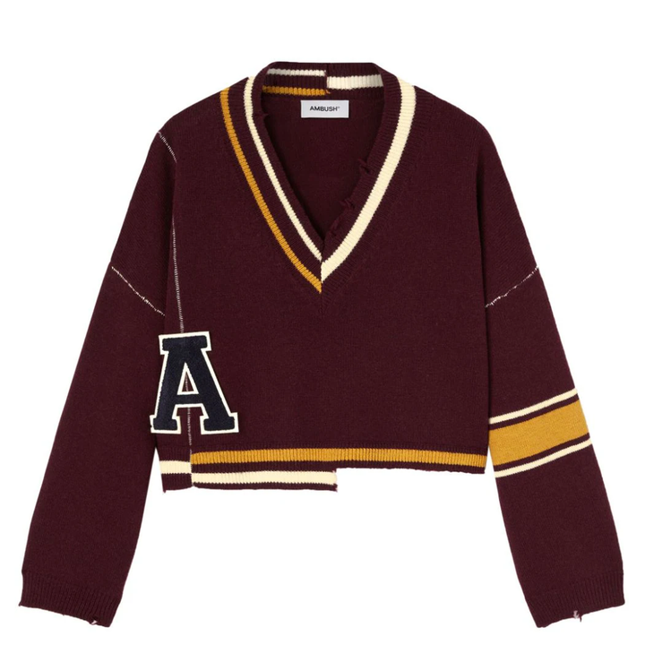 AMBUSH_Damaged_Rib_V_Neck_Sweater_Brown