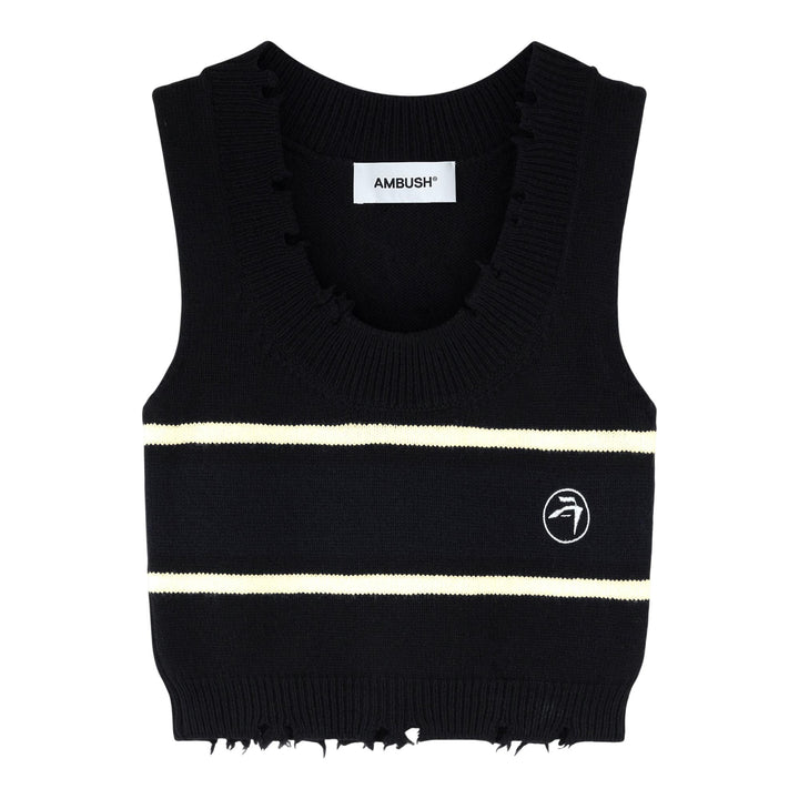 Club21 - AMBUSH - Destroyed Rib Round Neck Top - KNIT TOPS - Black