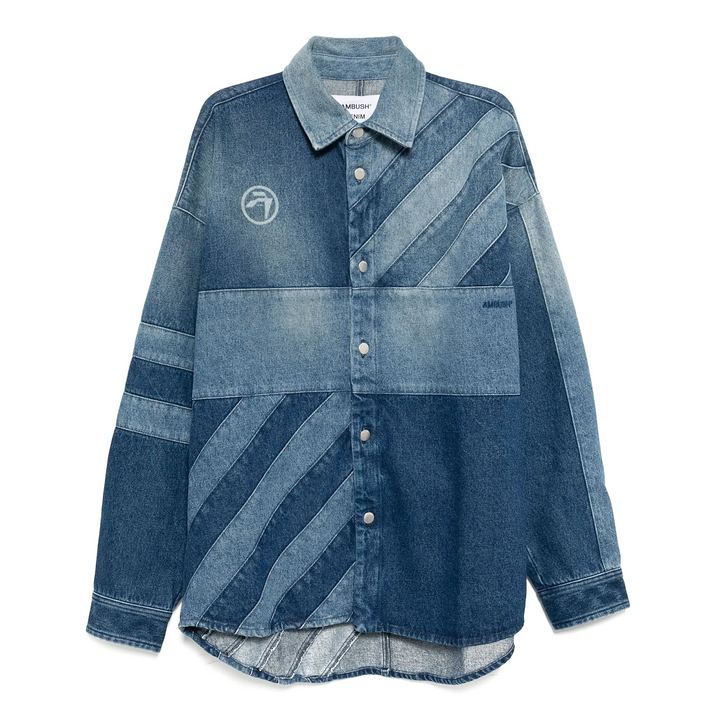 Áo sơ mi denim phối họa tiết