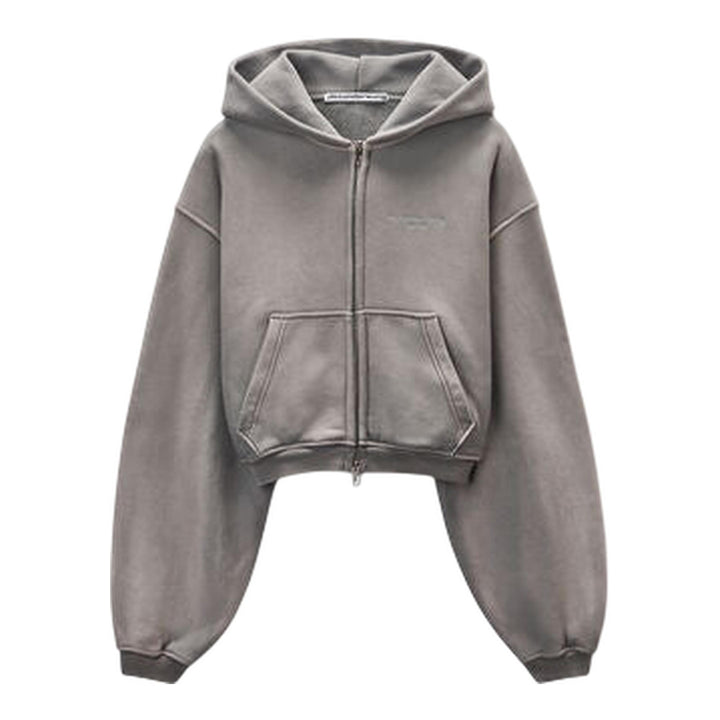 Club21 - Alexander Wang - Oversized Cropped Zip-Up Hoodie - SWEATERS - Grey