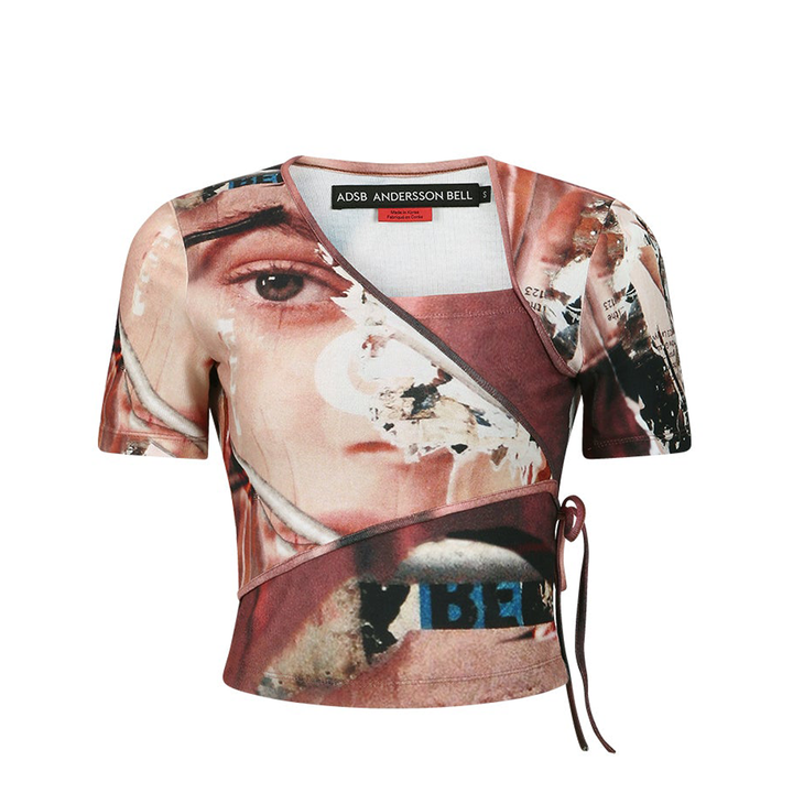 Áo T-shirt Quấn In Họa Tiết Collage