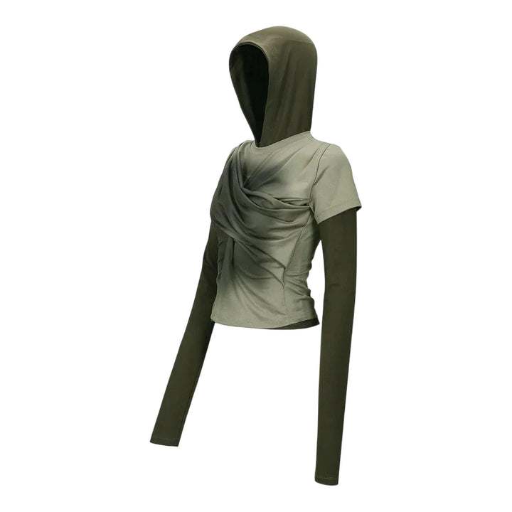 Club21 - Andersson Bell - Gathered Hoodie Jersey Top - SWEATSHIRTS - Khaki