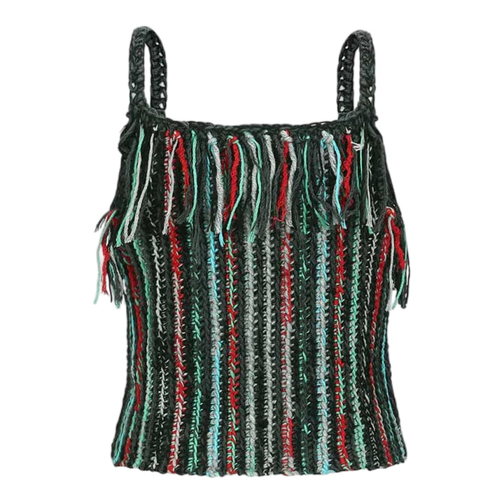 Club21 - Andersson Bell - Peytona Fringed Hand Knitted V-Neck Tank Top - TANK TOPS - Multi