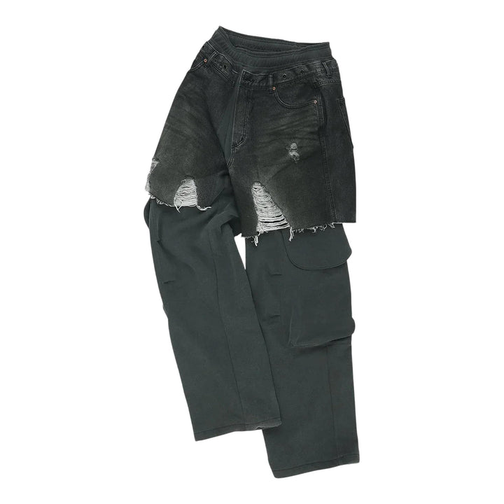 Club21 - Andersson Bell - Unisex Rugged Denim-Inset Sweatpants - SWEATPANTS - Black