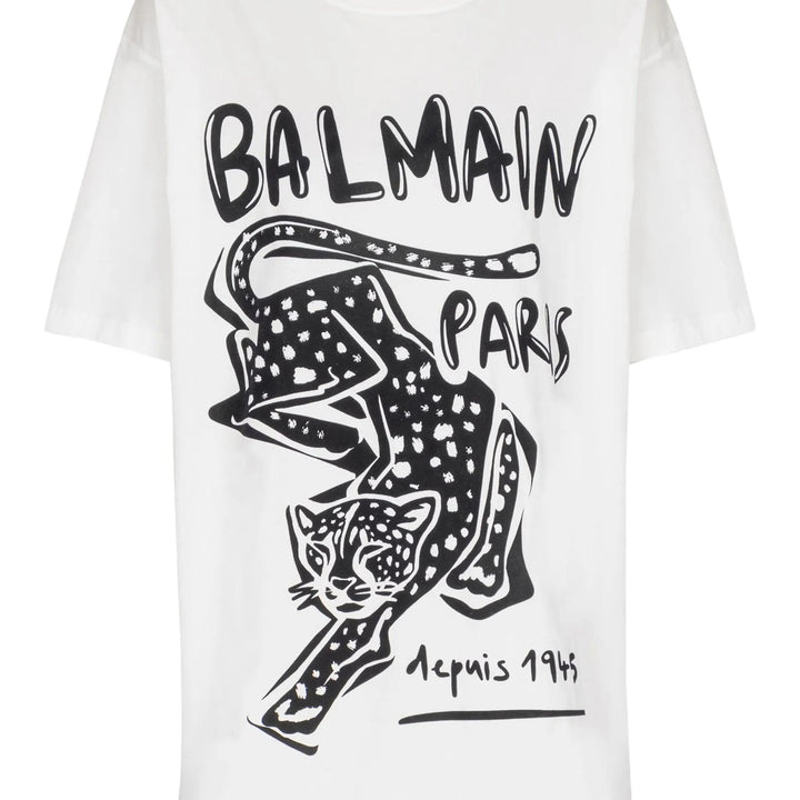 Club21 - Balmain - Leopard Print Oversize T-Shirt - TEES - White