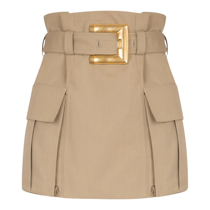 Club21 - Balmain - Pockets Belted Gabardine Skirt - SKIRTS - Beige