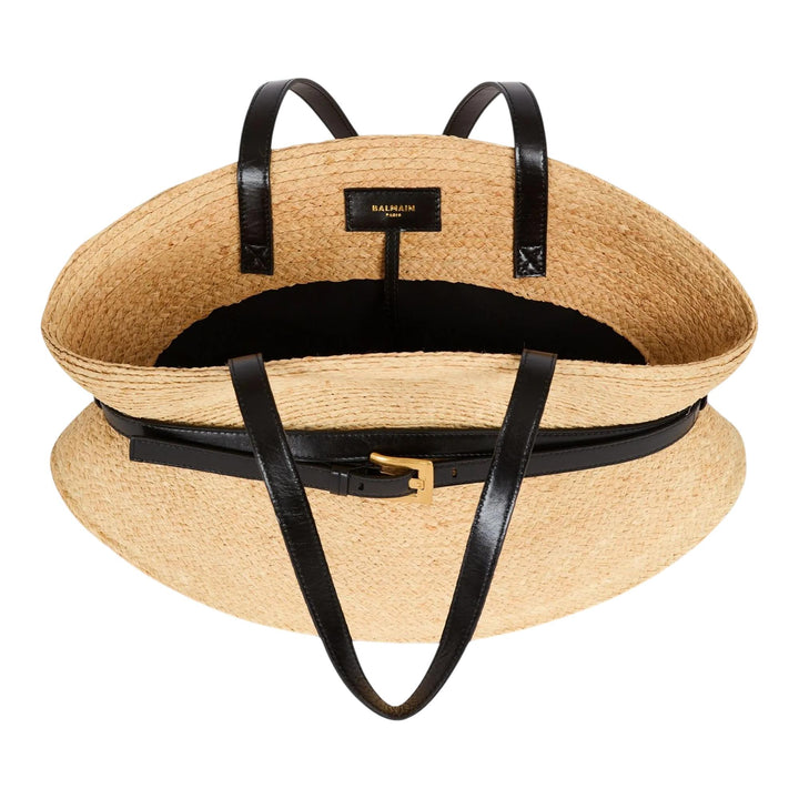 Club21 - Balmain - Shuffle Medium Raffia Calfskin - HANDBAGS - Beige