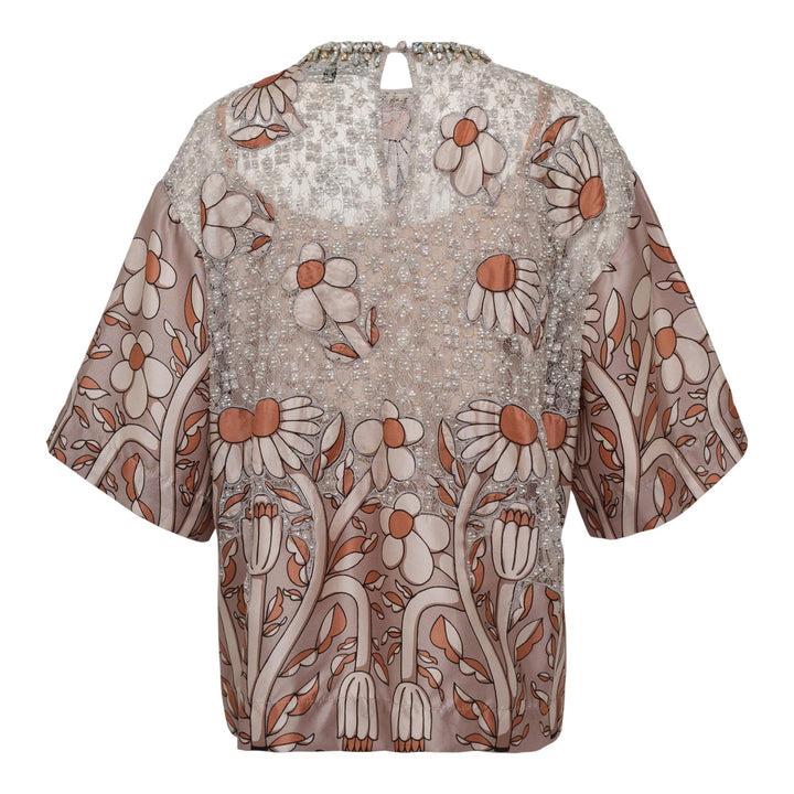 Club21 - Biyan - Beaded Mix Lace And Twill Silk Top - WOVEN TOPS - Beige