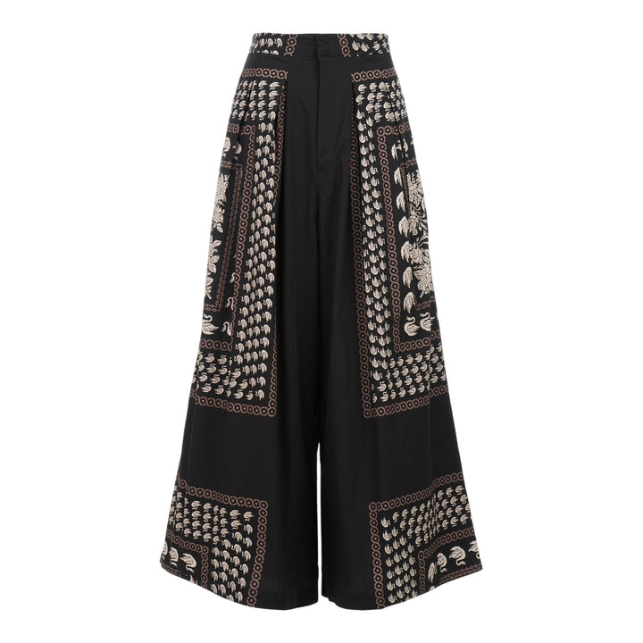 Club21 - Biyan - Cotton Print Wide Long Pants - PANTS - Black