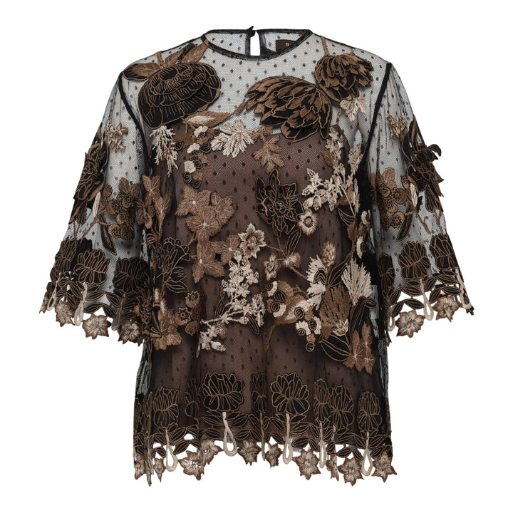 Club21 - Biyan - Embroidered And 3D Applique Tulle Top - WOVEN TOPS - Black