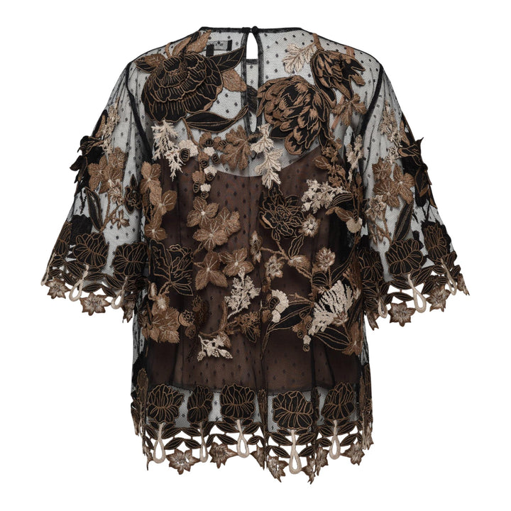 Club21 - Biyan - Embroidered And 3D Applique Tulle Top - WOVEN TOPS - Black