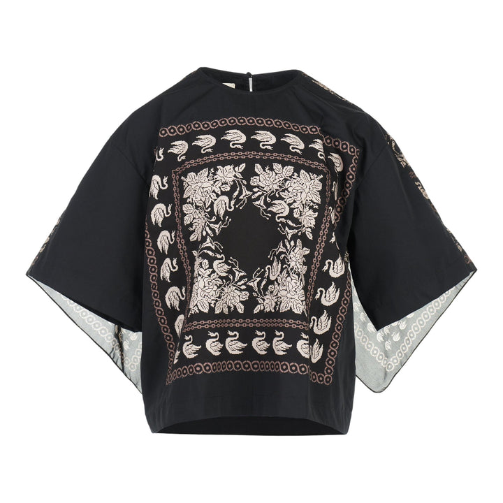 Club21 - Biyan - Mix Fabric Top With Embroidery - BLOUSES - Black