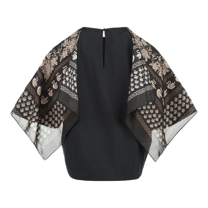 Club21 - Biyan - Mix Fabric Top With Embroidery - BLOUSES - Black