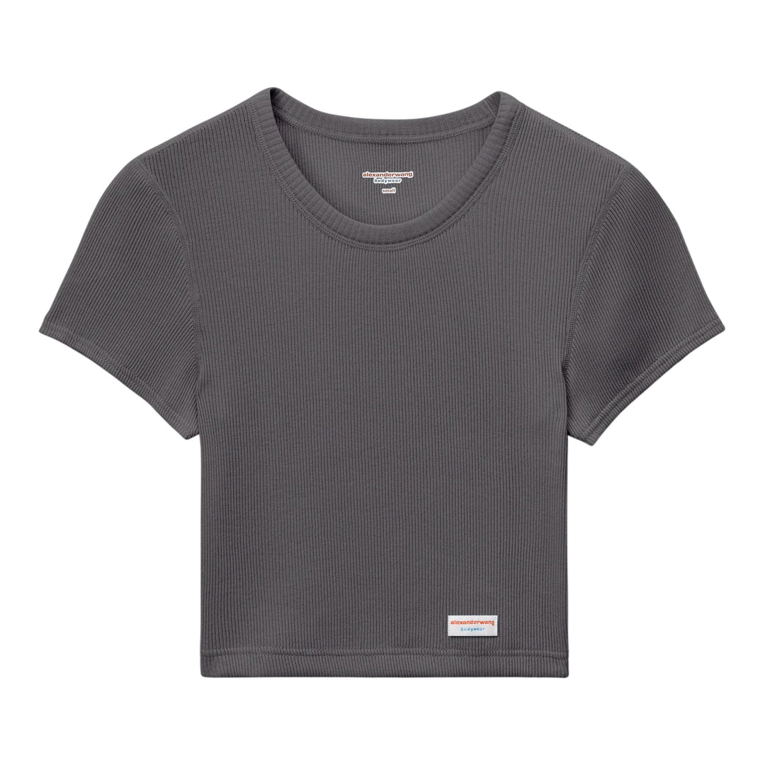 Club21 - Bodywear by Alexander Wang - Cropped Short Sleeve Crew Neck Tee - TEES - Olive