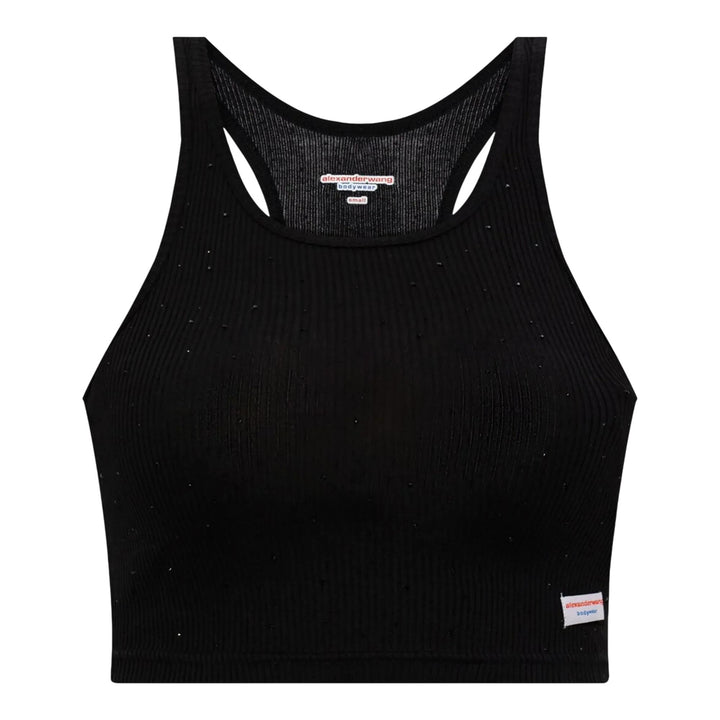 Club21 - Bodywear by Alexander Wang - Crystal Hotfix Cropped Racer Tank Tee - TANK TOPS - Black