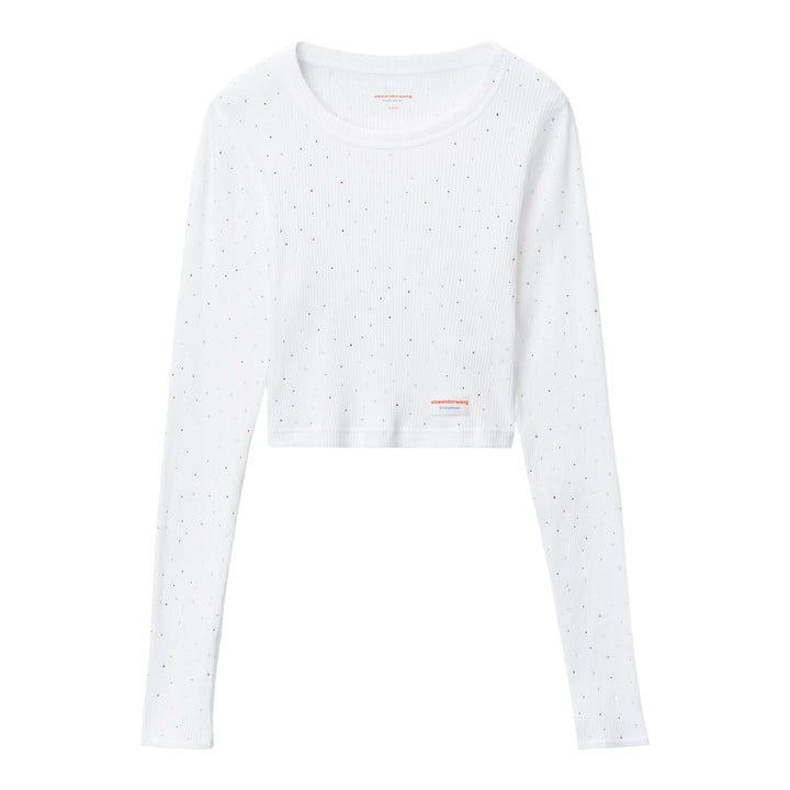 Club21 - Bodywear by Alexander Wang - Crystal Hotfix Short-Sleeve Cropped Tee - KNIT TOPS - White