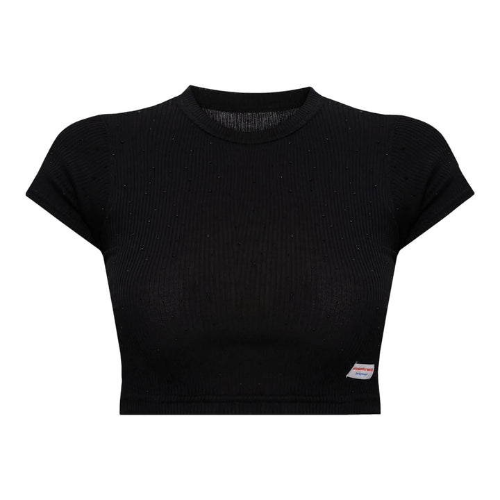 Club21 - Bodywear by Alexander Wang - Crystal Hotfix Short-Sleeve Cropped Tee - TEES - Black
