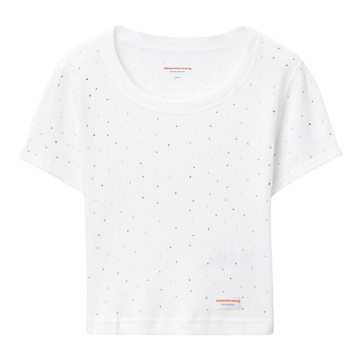 Club21 - Bodywear by Alexander Wang - Crystal Hotfix Short-Sleeve Cropped Tee - TEES - White