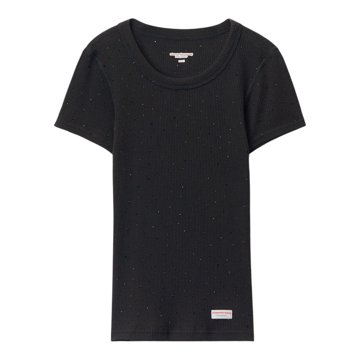 Club21 - Bodywear by Alexander Wang - Crystal Rhinestone Embellished Crew Neck T-Shirt - KNIT TOPS - Black