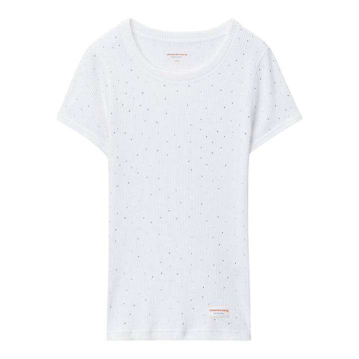 Club21 - Bodywear by Alexander Wang - Crystal Rhinestone Embellished Crew Neck T-Shirt - KNIT TOPS - White
