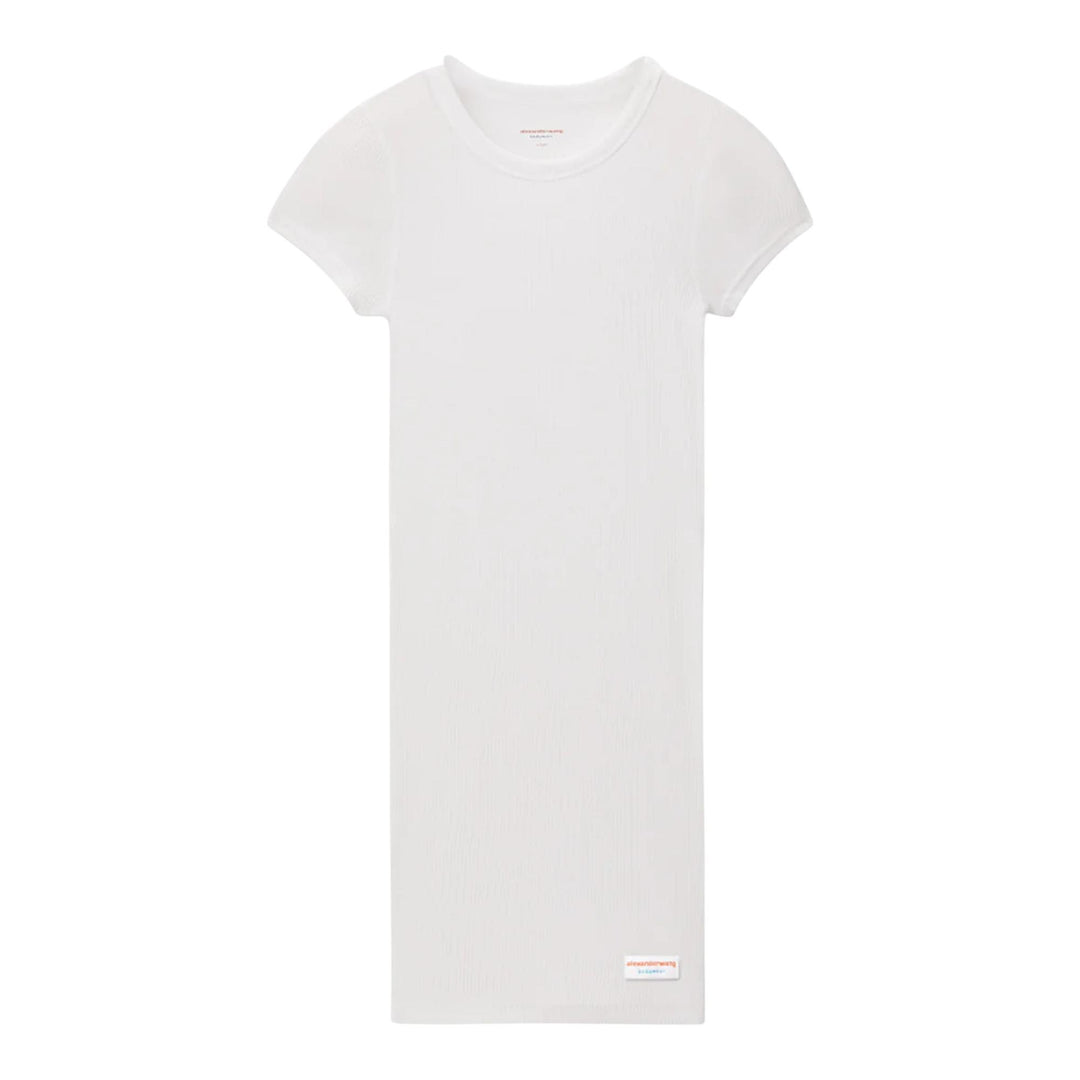 Club21 - Bodywear by Alexander Wang - Short Sleeve Loungewear Dress In Ribbed Cotton Jersey - KNIT DRESSES - White