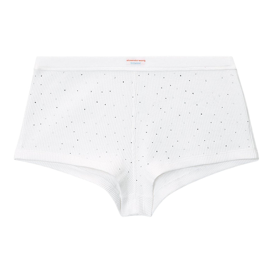 Club21 - Bodywear by Alexander Wang - Waffle Knit Crystal Rhinestone Shorts - UNDERWEAR - White