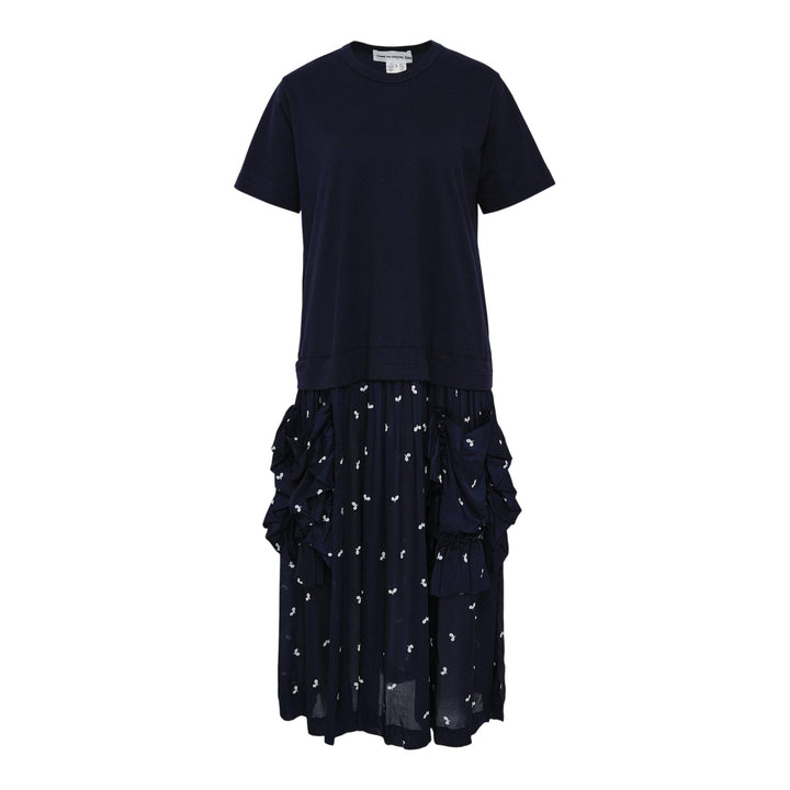 Club21 - COMME des GARCONS GIRL - Side Frills Leaf Pattern Dress - WOVEN DRESSES - Navy