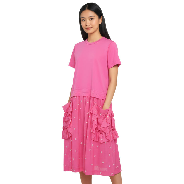 Club21 - COMME des GARCONS GIRL - Side Frills Leaf Pattern Dress - WOVEN DRESSES - Pink