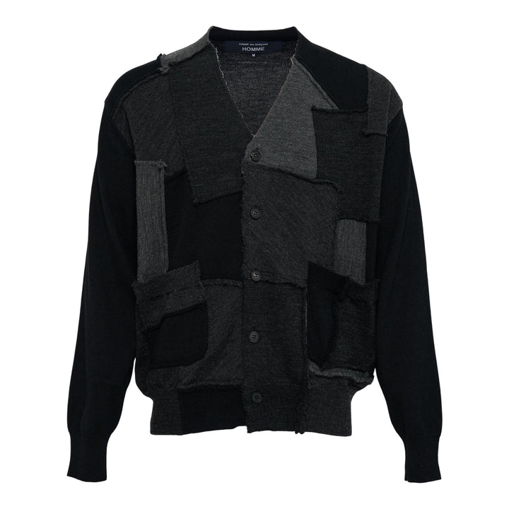 Club21 - COMME des GARCONS HOMME - Worsted Wool Jersey Patchwork Cardigan - CARDIGANS - Black