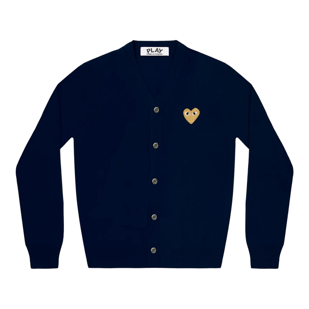 Club21 - COMME des GARCONS PLAY - V-Neck Cardigan Gold Emblem Unisex - CARDIGANS - Navy