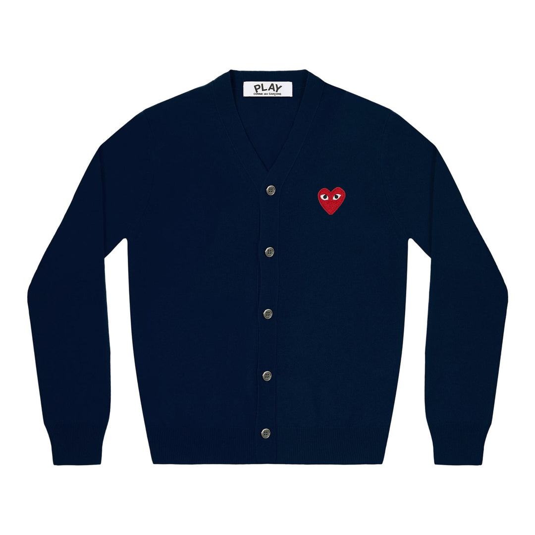 Club21 - COMME des GARCONS PLAY - V-Neck Cardigan Red Emblem Unisex - CARDIGANS - Navy