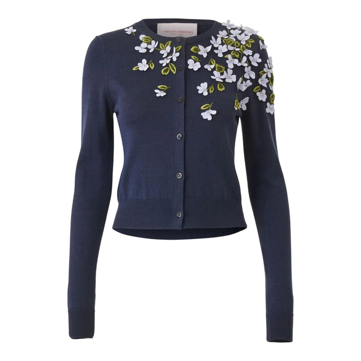 Club21 - Carolina Herrera - Emb Threadwork Cardigan - CARDIGANS - Navy