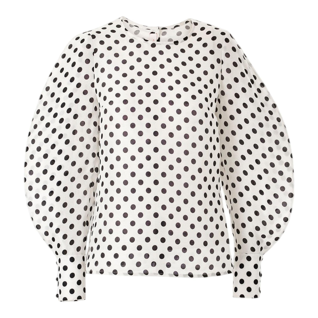 Club21 - Carolina Herrera - Polka Dot Arc Sleeve Top - SHIRTS - White