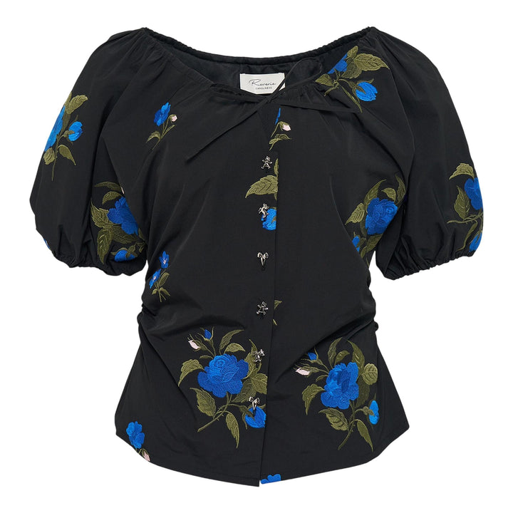 Club21 - Caroline Hu - Black Embellished Roses Embroidery Top - BLOUSES - Black