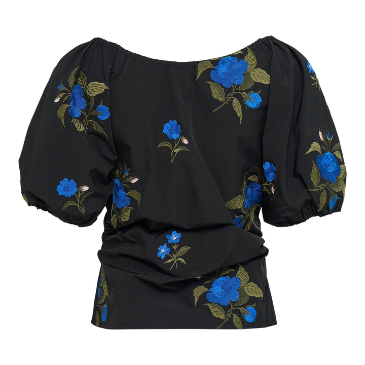 Club21 - Caroline Hu - Black Embellished Roses Embroidery Top - BLOUSES - Black