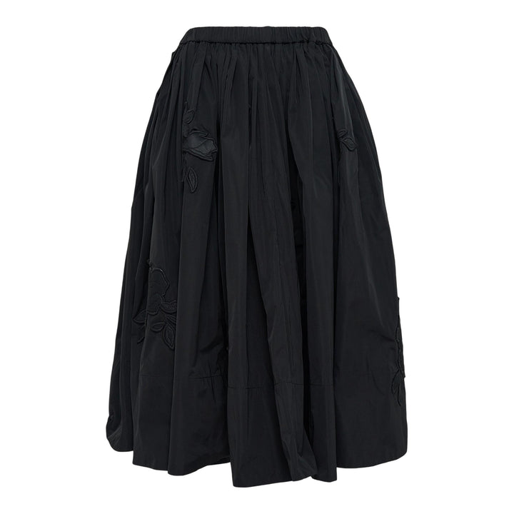 Club21 - Caroline Hu - Black Pleated Ribbon Embroidery Skirt - SKIRTS - Black