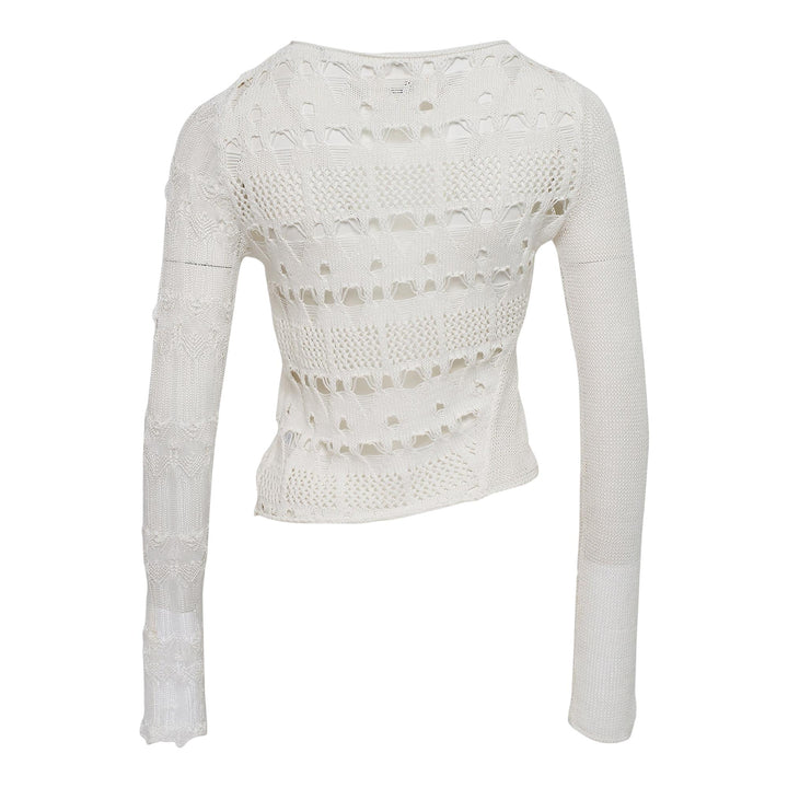 Club21 - Caroline Hu - White Collaging Floral Embroidery Top - KNIT TOPS - White