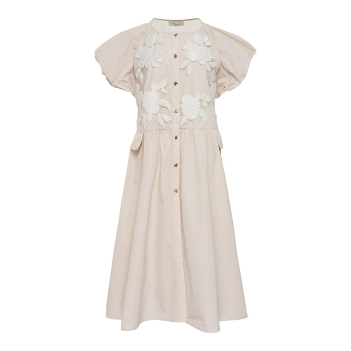 Club21 - Caroline Hu - White Floral Quilted Midi Dress - WOVEN DRESSES - White