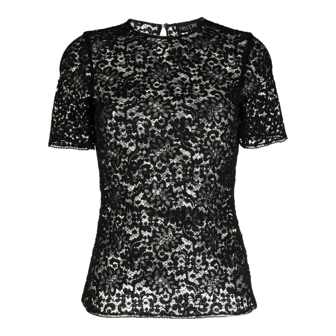 Club21 - Del Core - Short-Sleeved Lace Top - KNIT TOPS - Black