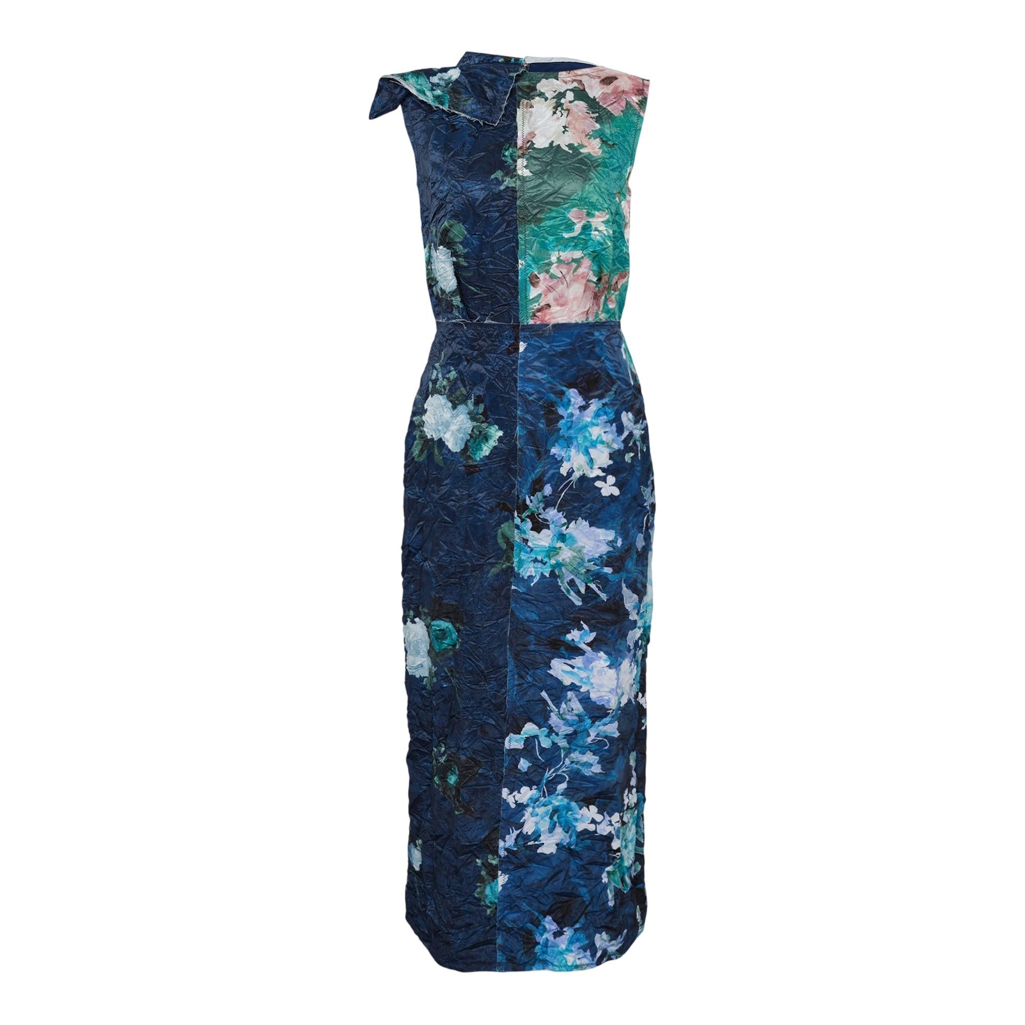 Erdem Reconstructed Crinkle Satin Sleeveless Midi Cocktail Dress, Painted Bloom Navy, Women's, 10, Satin & Silk Dresses Erdem Reconstructed Crinkle Satin Sleeveless Midi Cocktail Dress, Painted Bloom Navy, Women's, 10, Satin & Silk Dresses