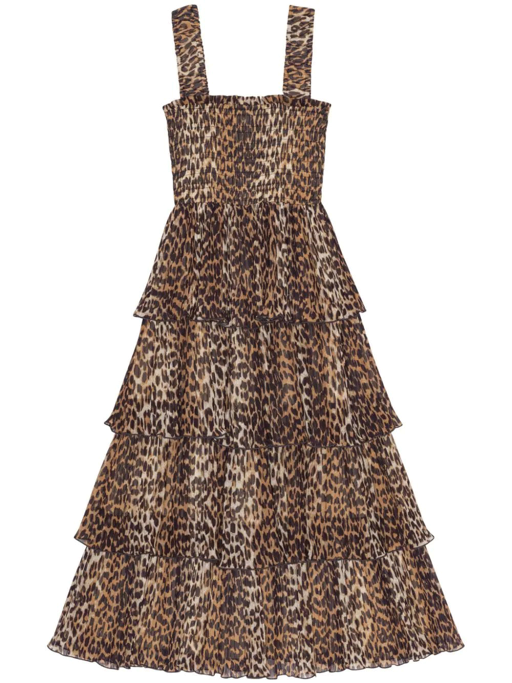 ganni pleated georgette smock midi dress Pleated Georgette Flounce Smock Dress – Club21.com