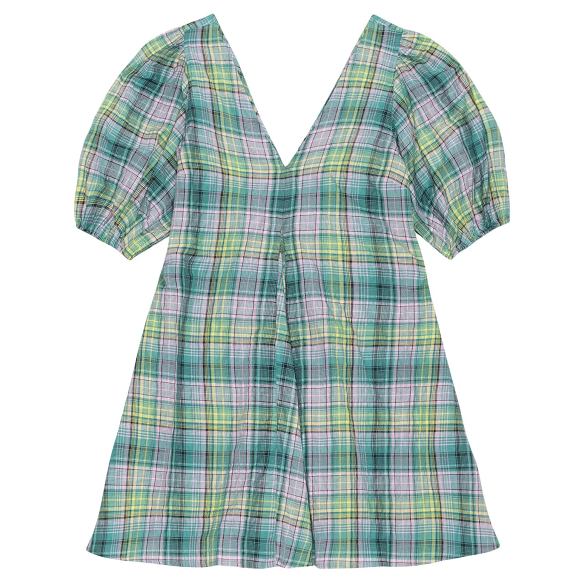 Seersucker Check V-Neck Mini Dress – Club21.com