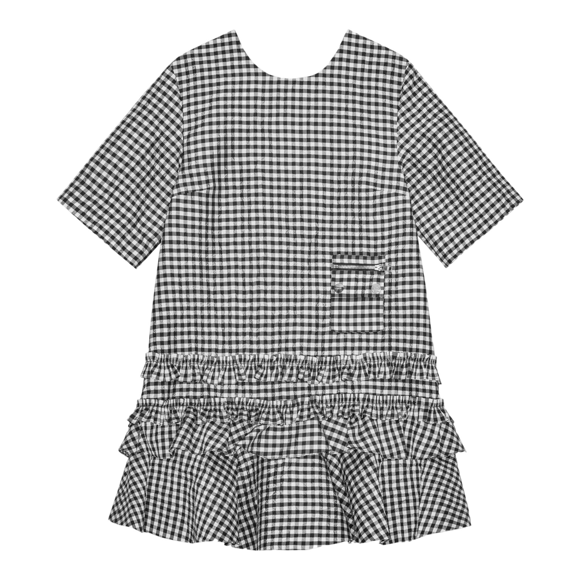 checked woven mini dress GANNI Crinkled Check Mini Dress